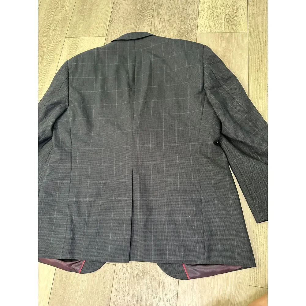 Evan Picone vintage men's wool suit Navy charcoal Windowpane size‎ 39 bottoms